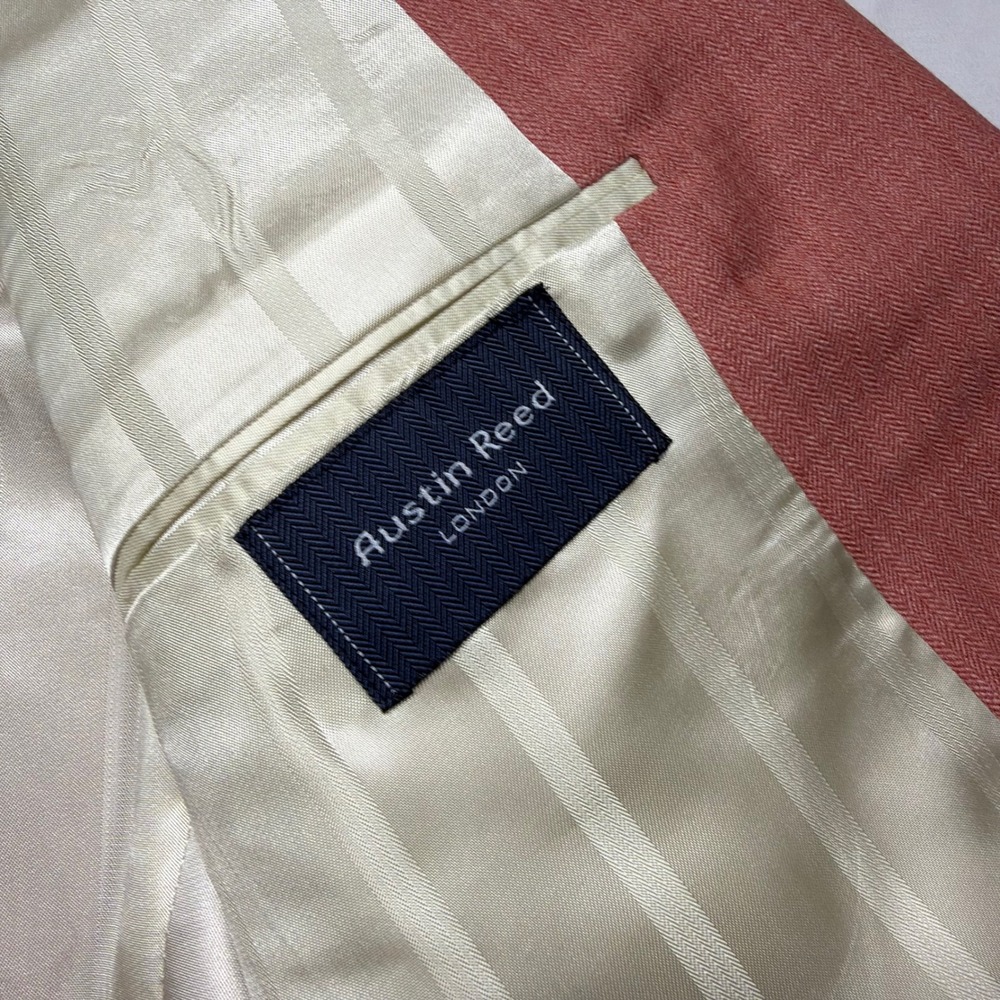 Austin Reed 41R Salmon Herringbone Sport Coat Blazer Union Made USA Wedding - Picture 3 of 15